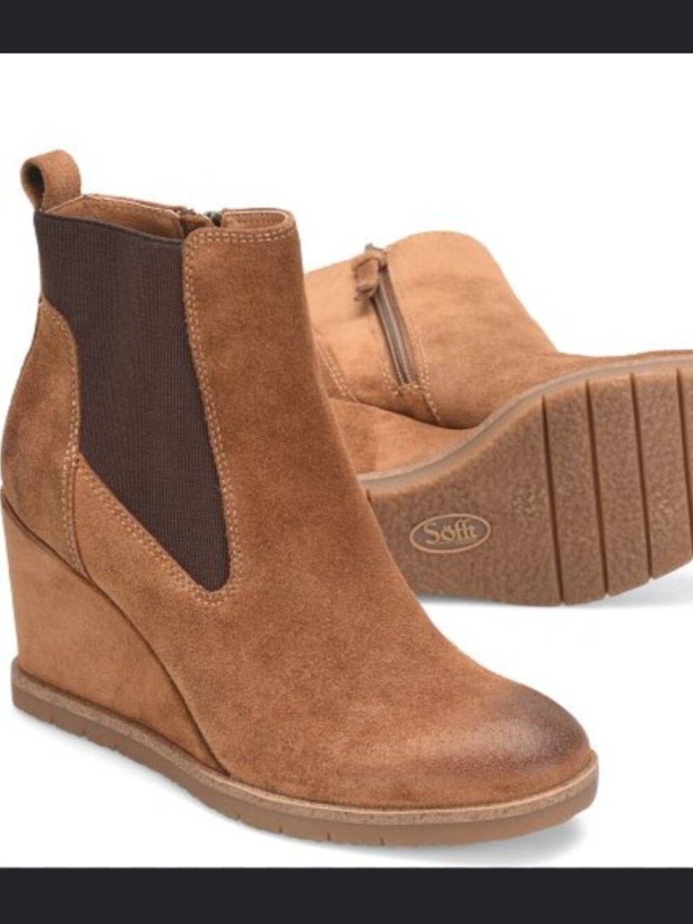 Söfft Monica AQUA Chelsea Wedge Booties – Havana Brown Suede – Size 11 (BNWT)